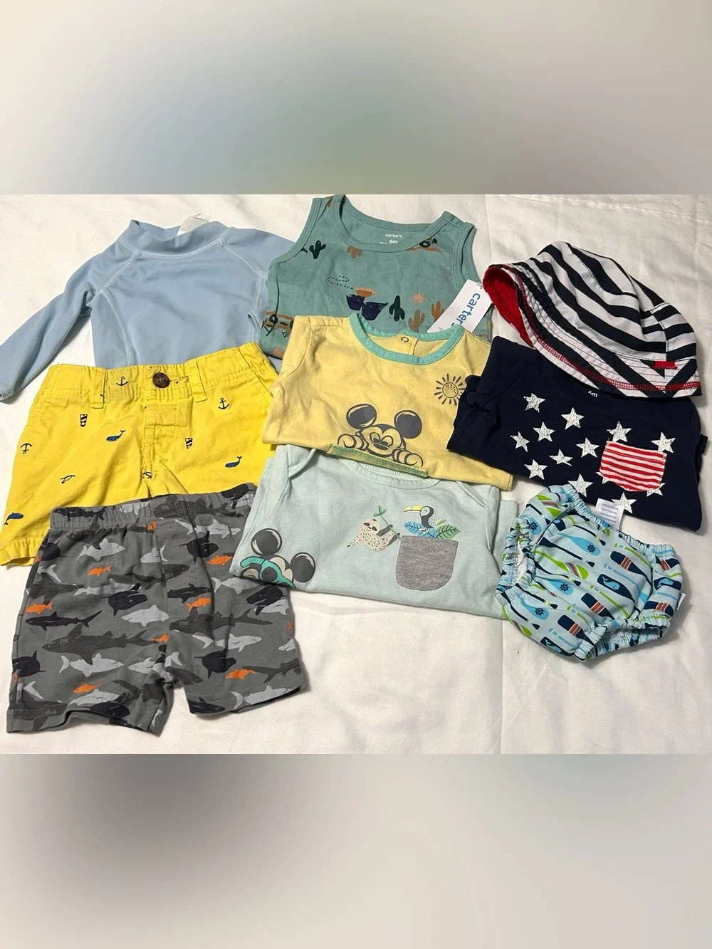 6 Month 9 Piece Colorful Bundle! Disney Mickey T-shirt Shorts Rashguard Like New